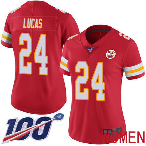 Women Kansas City Chiefs #24 Lucas Jordan Red Team Color Vapor Untouchable Limited Player 100th Season Football Nike NFL Jersey->youth nfl jersey->Youth Jersey